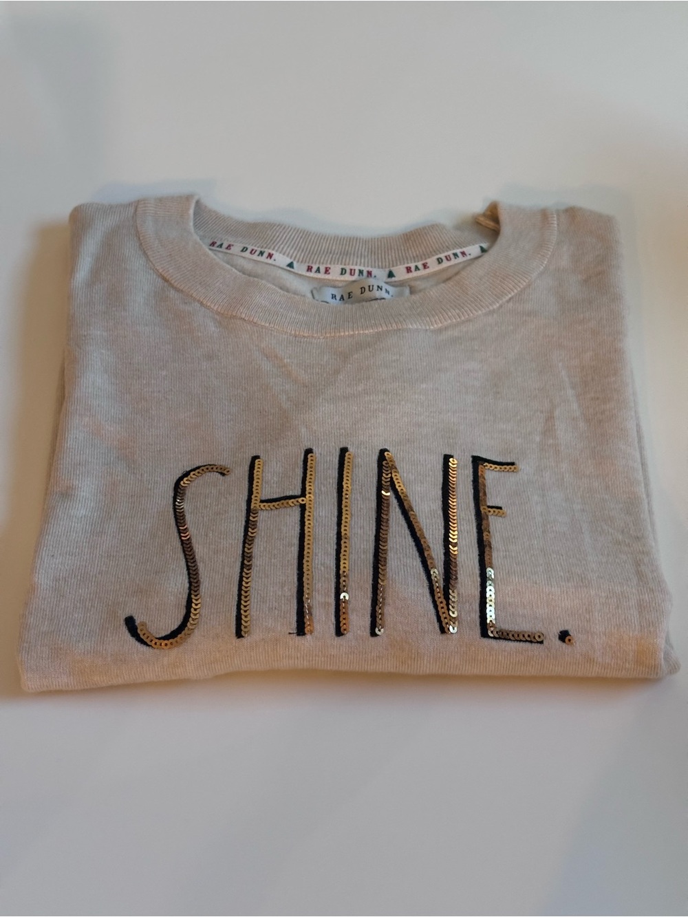 Rae Dunn Womens Soft sweater Gold Sequin 'SHINE', XL